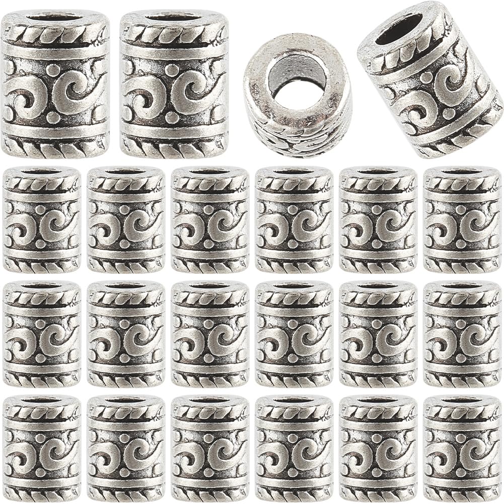SOFPLATE 1 Box 100Pcs 7mm Tube Spacer Beads Alloy Large Hole Column Bead Bulk Tibetan Antique Silver Metal Curved Hollow Bracelet Loose Charms Beads for jewellery Making Beading Necklace Bracelet
