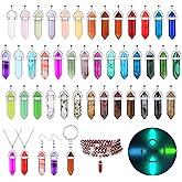 ROADPLUM 40Pcs Healing Crystal Pendants, Glow in the Dark Gemstone Charm, Hexagonal Chakra, Natural Quartz Stone, Necklace Pendants for Jewelry Making