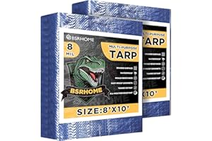 BSRHOME Tarps Waterproof 8x10 Feet, 2 Pack Heavy Duty Blue Tarp Cover 8 Mil Thick, Resistant Plastic Tarpaulin with Metal Grommets, Outdoor Tent Cover for Emergency Rain