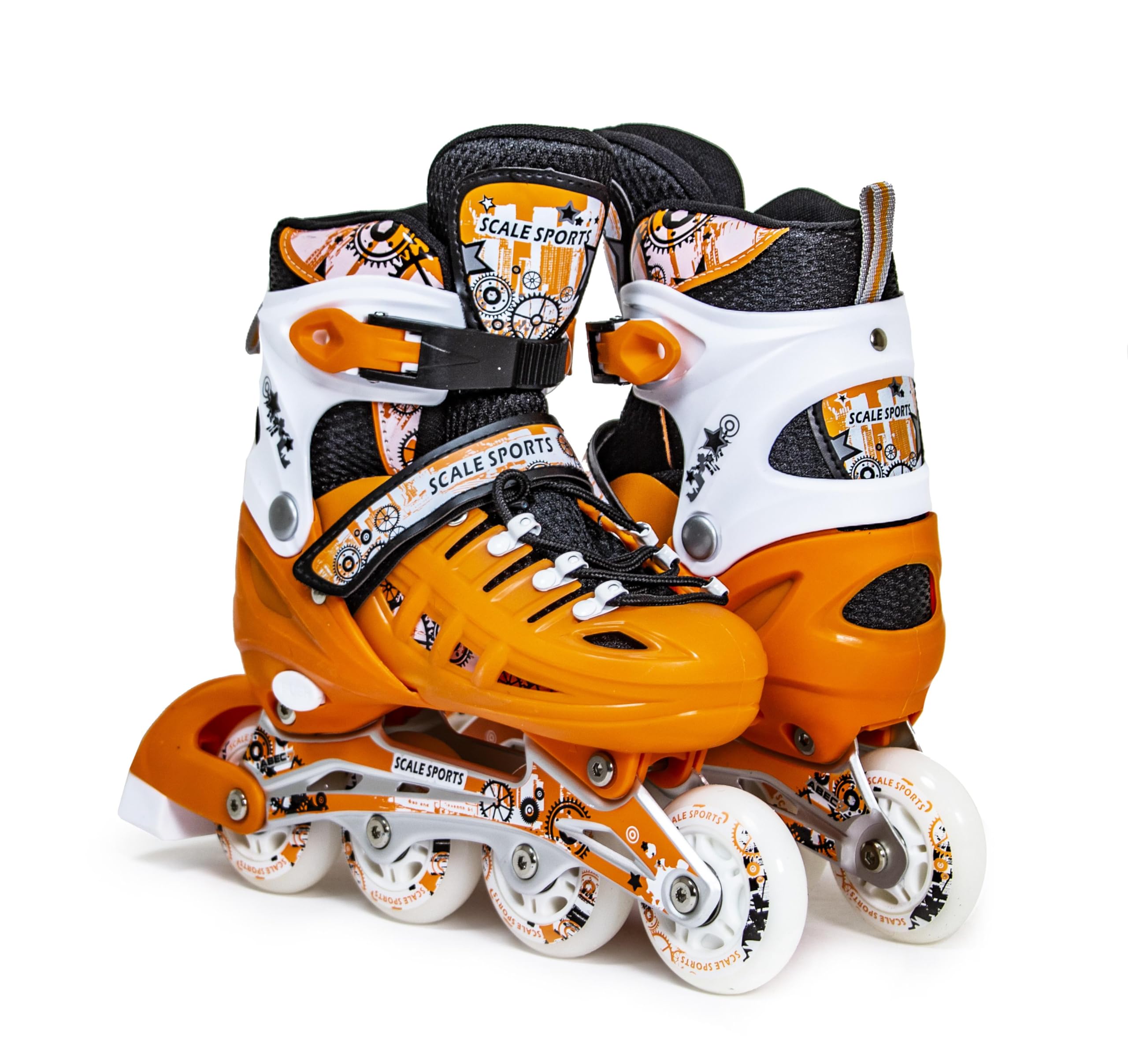 Scale Sports - Adjustuble Roller Skates with light up wheels for children and adults - Kids Inline Roller Skates (Orange, UK 5-7 (EU 38-41) L)