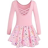 WYHDY Girls Ballet Leotards for Dance Hollow Crisscross Back Short Sleeve, Shiny Skirt