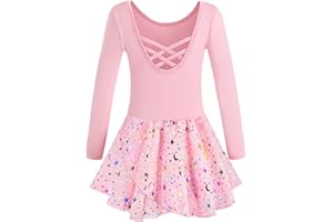 WYHDY Girls Ballet Leotards for Dance Hollow Crisscross Back Short Sleeve, Shiny Skirt
