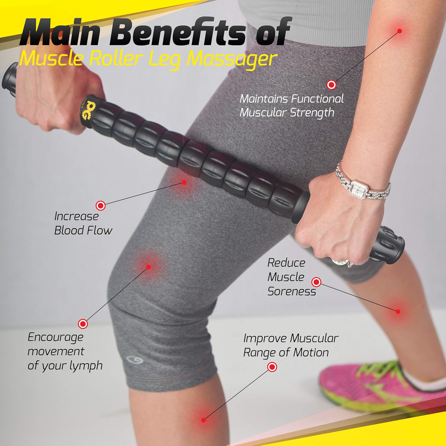 Muscle Roller Stick Pro, The Best Self Massage Tool, Relieve Sore Muscles, Cramps, Back Tightness, Trigger Points Pain, Myofascial Physical Therapy, Legs Recovery, Knots & Calf Soreness, (1 Roller) : Sports & Outdoors