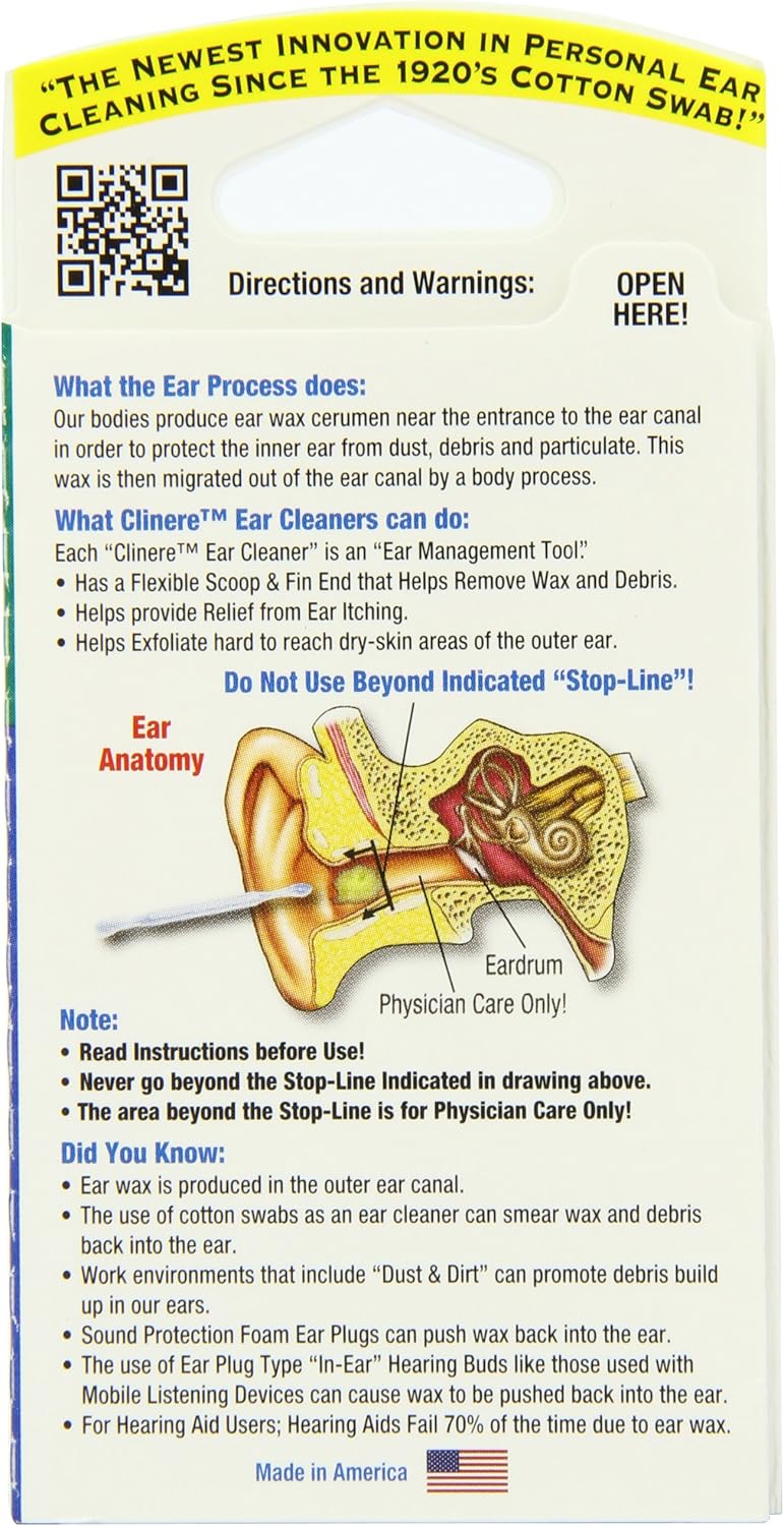 Clinere® Ear Cleaners, 10 Count, (Pack of 3) Earwax Remover Tool Safely and Gently Cleaning Ear Canal at Home, Ear Wax Cleaner Tool, Itch Relief, Ear Wax Buildup, Works Instantly, Earwax Cleaners: Health & Personal Care