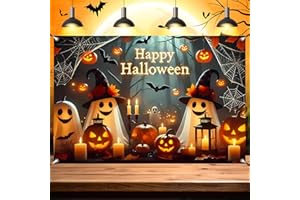 KINGZONE Happy Halloween Backdrop Birthday Party Decorations - Cute Ghost Theme Durable Photo Booth Banner Props, Party Supplies Decor Background (39x59 inches / 100x150 cm) for Kids, Boys, Girls.