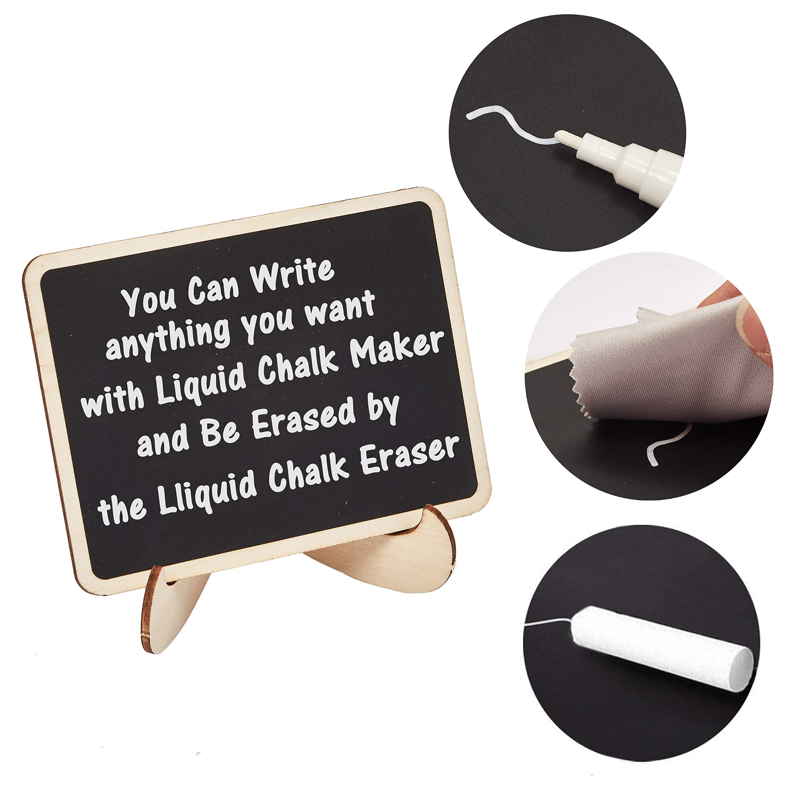 24 Stücke Mini Kreidetafeln Set,Y&J Mini Holz Tafel Set Kreidetafel Memotafel mit Staffelei als Tischkarte Platzkarte Namen Preis Schild für Landhaus Buffet Party Deko Vintage Hochzeit Tischdeko Hochzeitsparty & Include 2 Liquid Chalk Maker