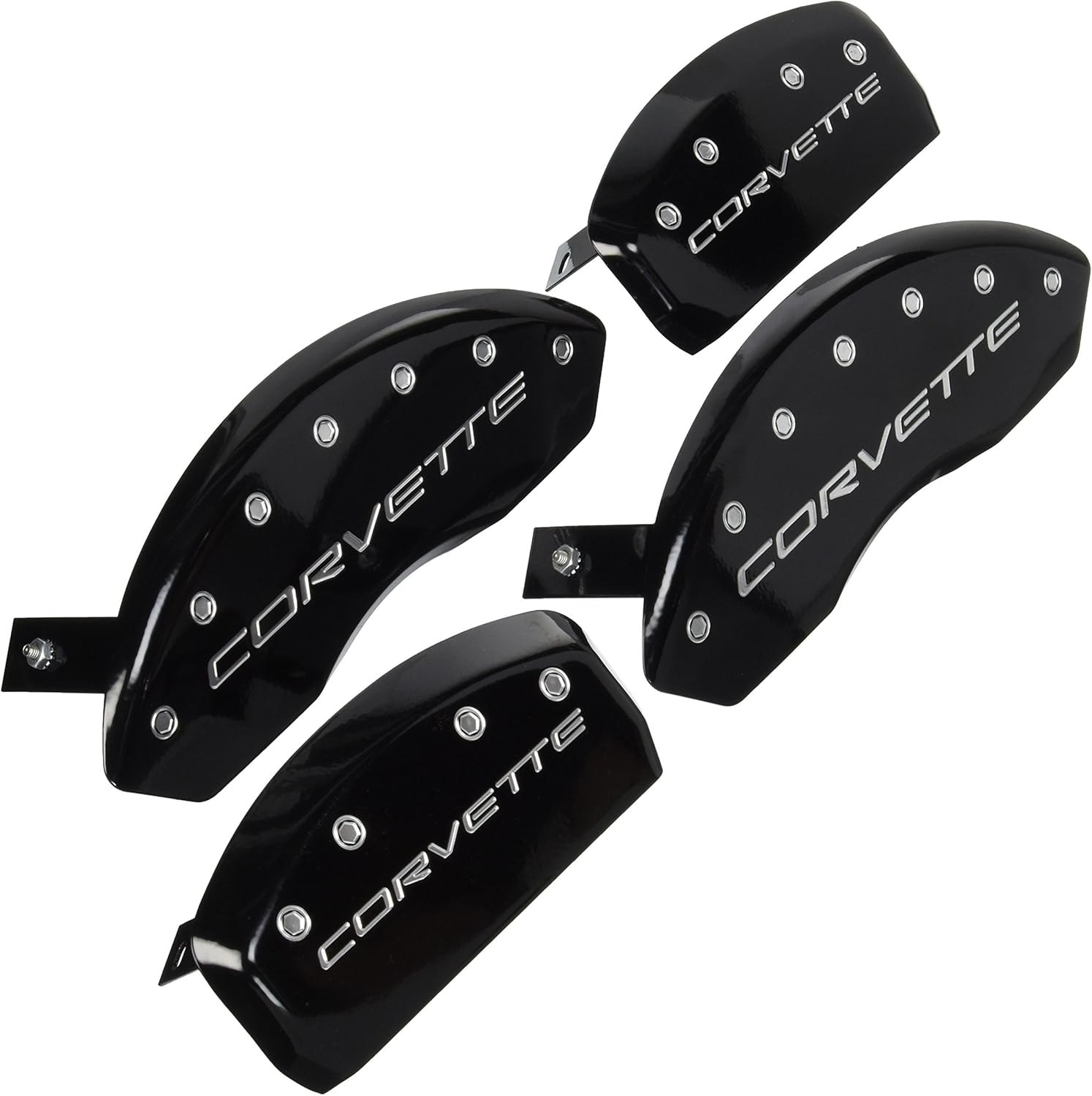 MGP Caliper Covers 13007SCV5BK Caliper Cover (Black Powder Coat Finish, Engraved Front and Rear: C5/Corvette, Silver Characters, Set of 4)