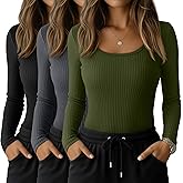 Sweetyweee 3 Pack Women's Long Sleeve Underscrub Shirts Cotton Scoop Neck Ribbed Scrub Tops Slim Fit Casual Basic Undershirts