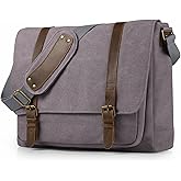 SMRITI Vintage Canvas Messenger Bag for Men 15.6-16 inch Laptop bag,Computer Satchel Shoulder Bag for School Work Travel (Grey)