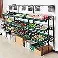 REMYSAOS Commercial Supermarket Display Stand Large 3 Layer Commercial Fruit & Vegetable Retail Displays Shelf, Multi-Layer Supermarket Shelf with Baskets, Onions Potatoes Produce Organizer Shelf