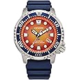 Citizen Promaster Dive Eco-Drive Watch, 3-Hand Date, ISO Certified, Luminous Hands and Markers, Rotating Bezel, Blue/Orange Dial