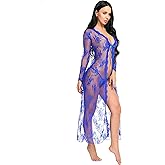 Lingerie for Women Sexy Long Lace Dress Sheer Gown See Through Kimono Robe