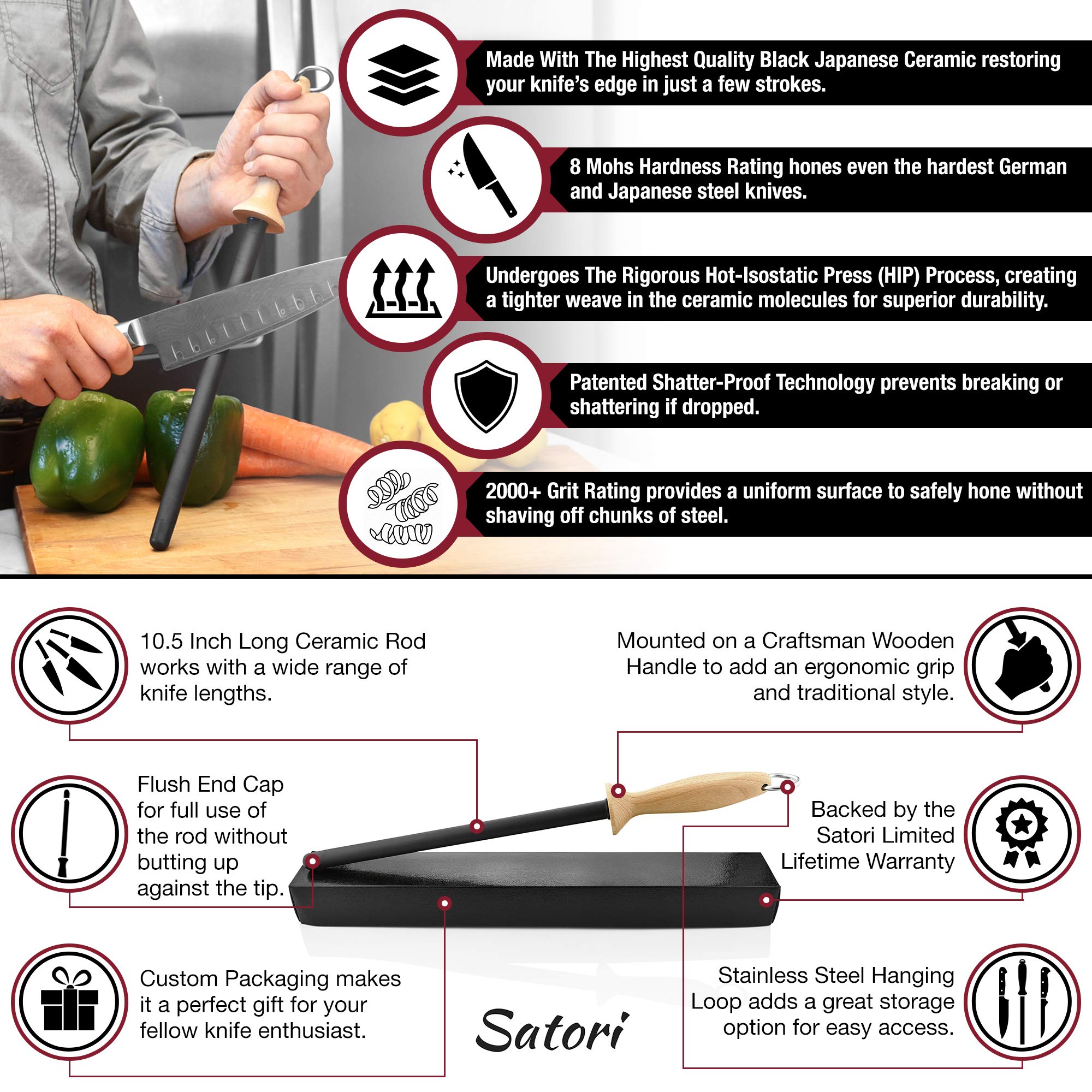 Professional Ceramic Sharpening Steel Knife Sharpener Honing Rod for All Types of Kitchen