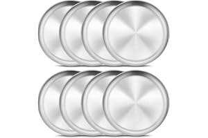 Onader 8-Piece 18/8 Stainless Steel Plates 8 Inch 304 Metal Dinner Camping Plates Kids Toddlers Round Serving Dishes Dishwash