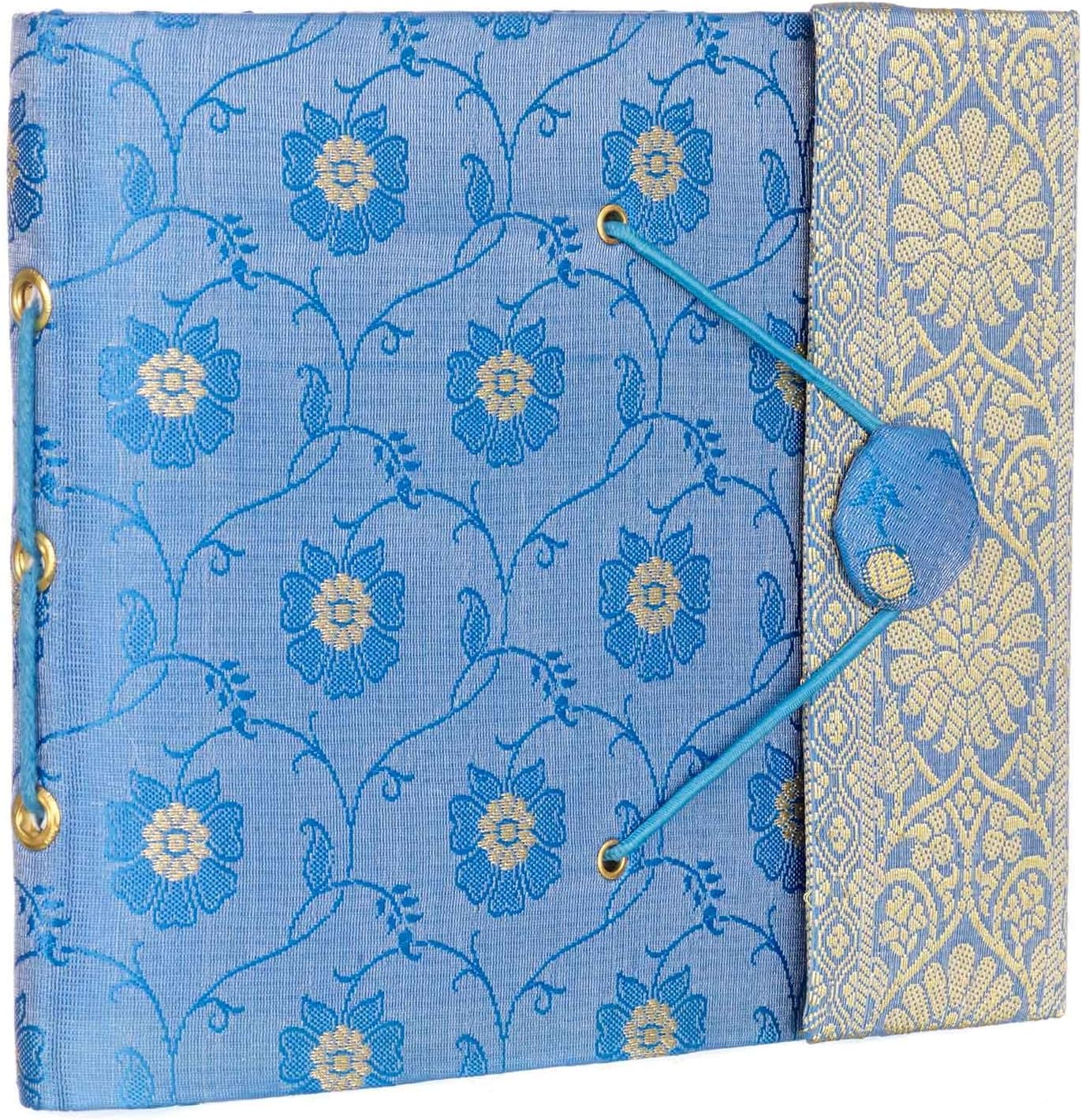 Sari Fabric Cover Photo Album Small | Blue | 30 Pages to fit 30 6x4 Photos | Fair Trade & Handmade | Scrapbooking and Crafting Picture Album