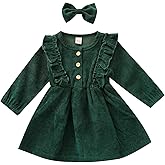 Karuedoo Kids Toddler Baby Girl Corduroy Ruffle Long Sleeve Dress Princess Party Dress Fall Winter Skirt Outfit