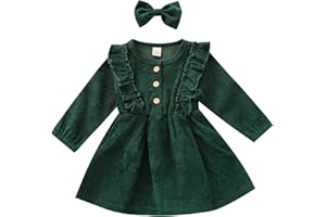 Karuedoo Kids Toddler Baby Girl Corduroy Ruffle Long Sleeve Dress Princess Party Dress Fall Winter Skirt Outfit