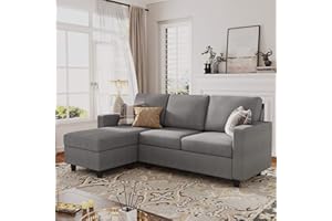HONBAY Convertible Sectional Sofa, Convertible L Shaped Couch with Reversible Chaise, Sectional Couch for Small Space Apartment, Grey
