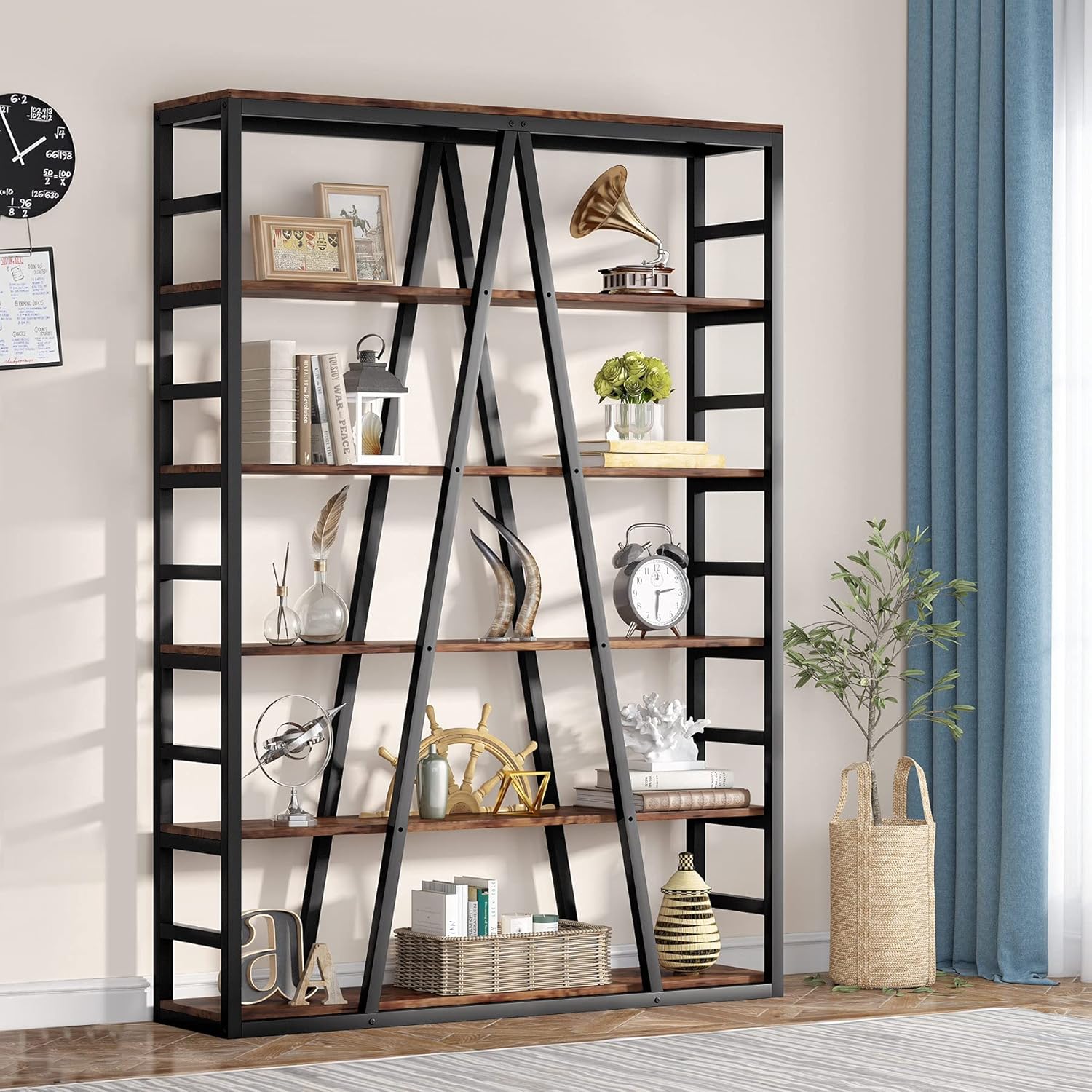 Tribesigns 6 Tier Bookshelf 71 inch Tall Bookcase, Industrial Etagere Bookcase and Bookshelves Modern Book Shelves for Living Room, Home Office, Metal Frame (Rustic Brown)