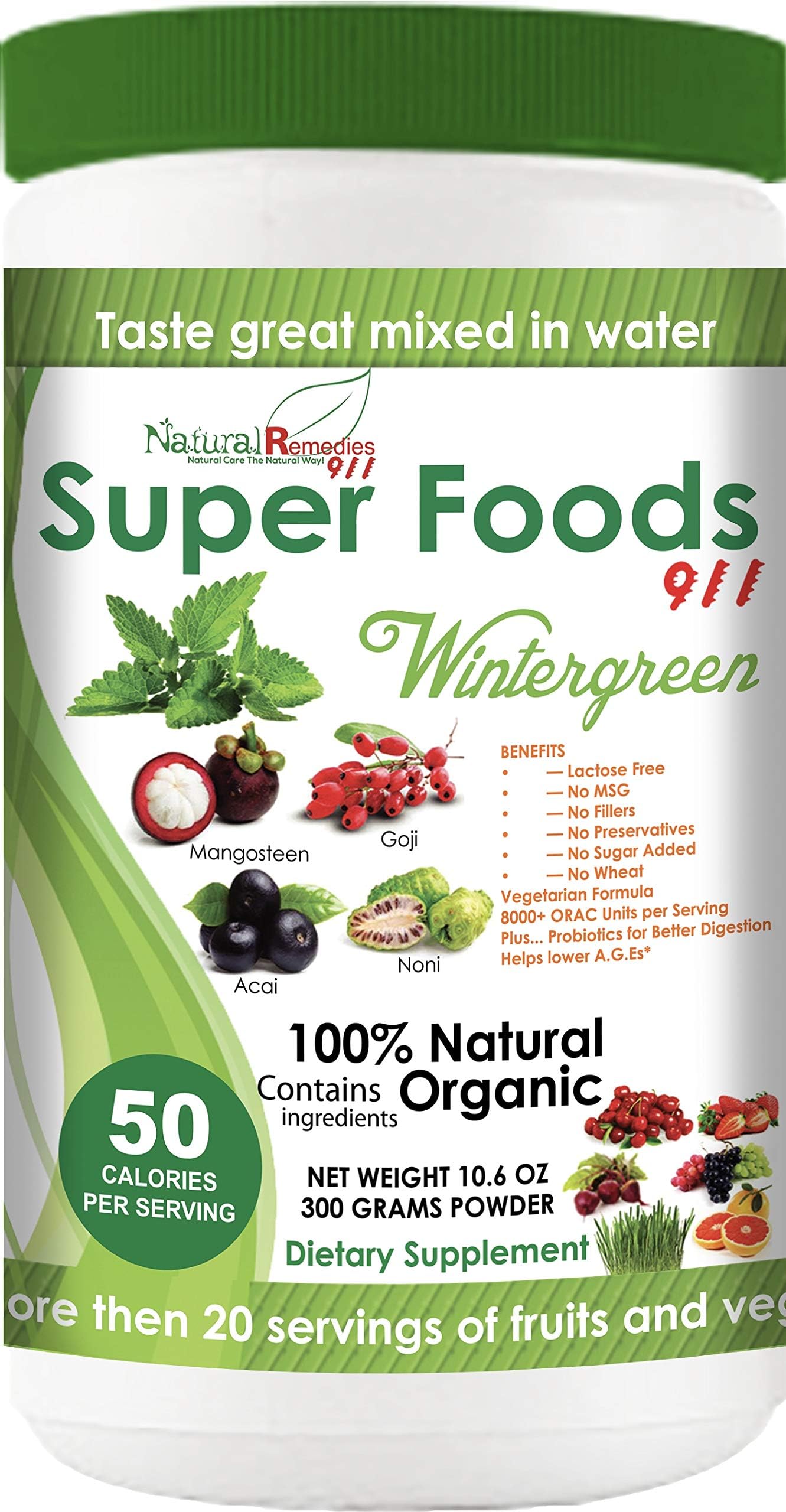 NR911 Superfoods 911 Wintergreen - Noni, Mangosteen, Goji, Acai, Pomegranate Blended with numerous Organic Fruits, Vegetables and Herbs That Doctors and Experts Recommend Daily for Optimum Health!
