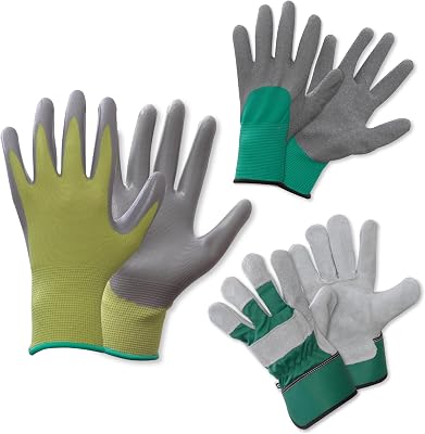 TRIOMGLOVESKEW Collection Kew Gardens Lot de 3 Paires de Gants de Jardinage, Semis, Désherbage, Entretien du Jardin et Style Rigger, Taille M