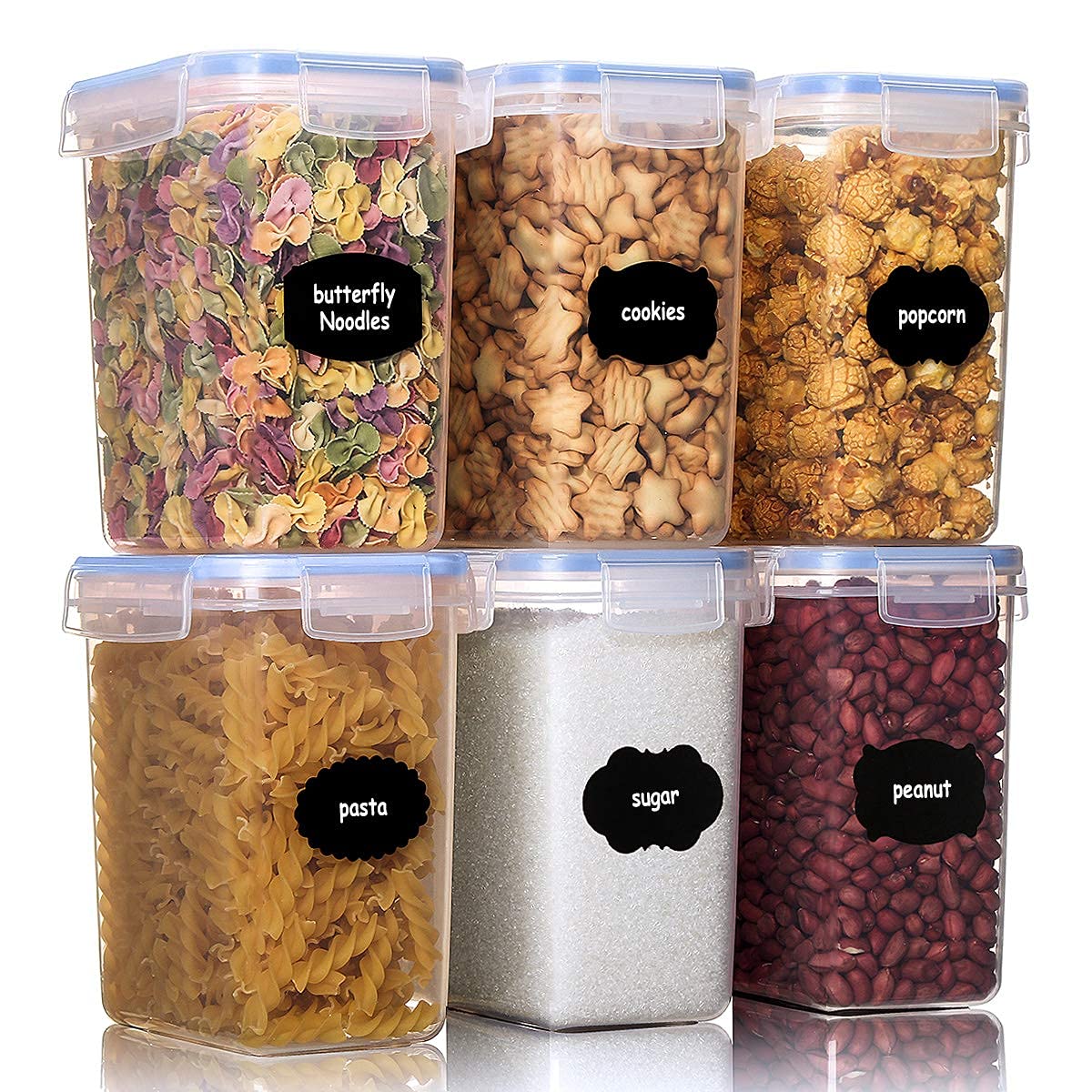 Aitsite Cereal Storage Containers Set,Airtight Food Storage Containers with Lids๏ผPlastic BPA Free Storage Jars for Storing Pasta Flour Dry Food (6pcsblue)