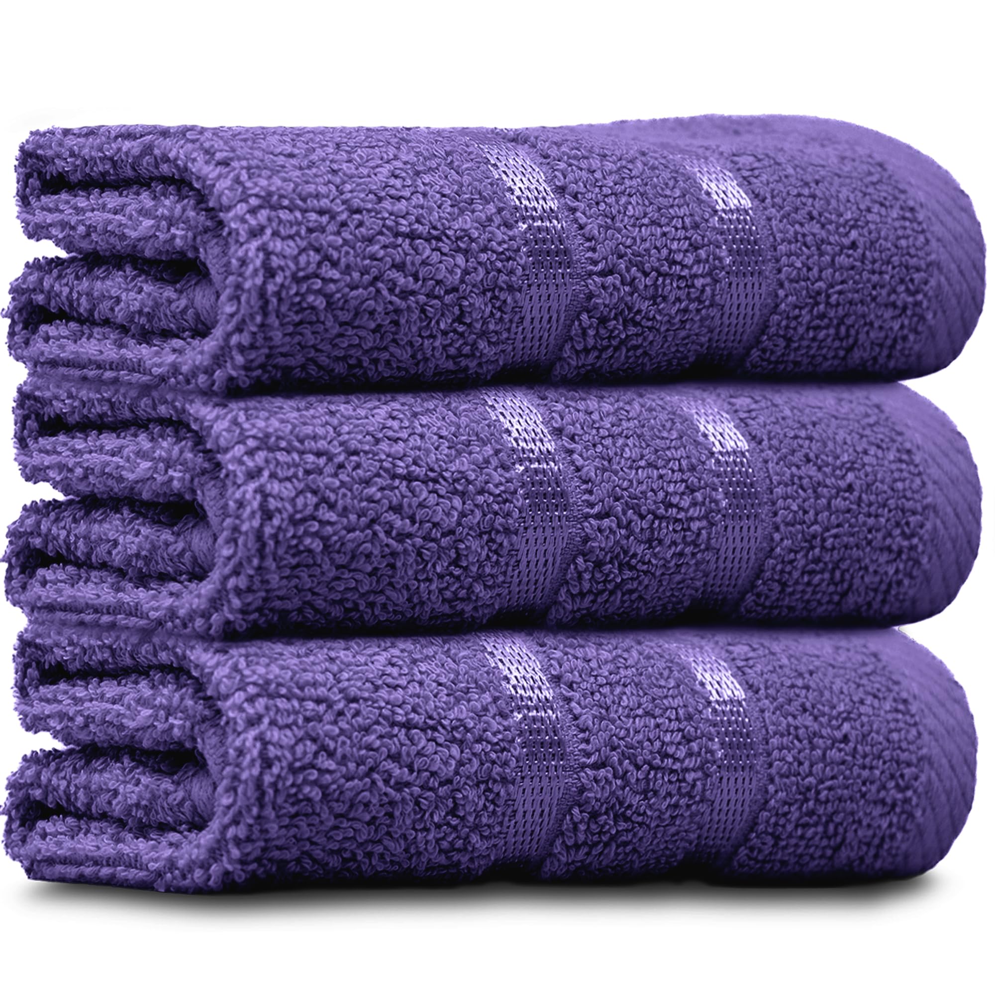 Towelogy® Luxury Egyptian Cotton Face Cloth Flannel Fingertip Towels Set 500 GSM Supersoft and Highly Absorbent Washcloths 30x30 cm (Pack 3, Plum Purple)