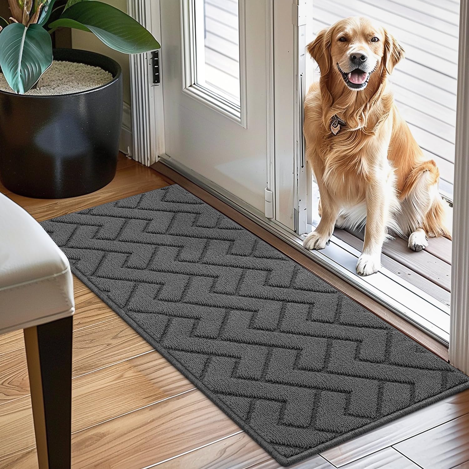 Biscpro Door Mat, 50x120cm DoorMat Indoor Washable, Doormat Indoor Dirt Trapper Non-slip,Absorbent Inside Entrance Rug Mat for Entryway,Patio,Garden,Laundry Room,Pets - Gray