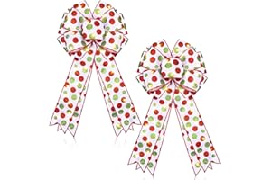 RAITEN 2 Pcs LED Christmas Wreath Bow 18 x 10 Inch Christmas Tree Topper Decor Bows Large Xmas Light Bows Red Green Bow Ornaments for Wall Indoor Outdoor Party Decoration (Cute Style)