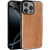 GTElectro Real Wood Case for iPhone 16 Pro Max, Slim, Shockproof, Natural Wooden Cover, Soft TPU Bumper, Durable, Anti-Scratch, Wireless Charging Compatible (Cherrywood)