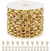 Kyutong 5 Meters Gold Plated Jewelry Making Chains on Spool Stainless Steel Chains Bulk Circle Rolo Chain with Jewelry Clasps Finding Jewelry Making Supplies