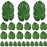 Maydahui 30 PCS Tropical Artificial Palm Leaves Monstera Party Decoration 3 Size Large Medium Small for Hawaiian Luau Party Jungle Beach Theme Table Decorations