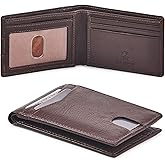 Wallet for Men Bifold Real Leather Slim RFID Blocking Front Pocket Minimalist Stylish Design with ID Window in Gift Box (Nappa, Chocolate)