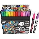 TOOLI-ART Acrylic Paint Pens 48 Markers Set Assorted Colors Limited Edition 0.7mm Extra Fine Tip for Rock Painting, Glass, Mugs, Wood, Metal, Canvas, DIY, Outlining Non Toxic, Waterbased Quick Drying