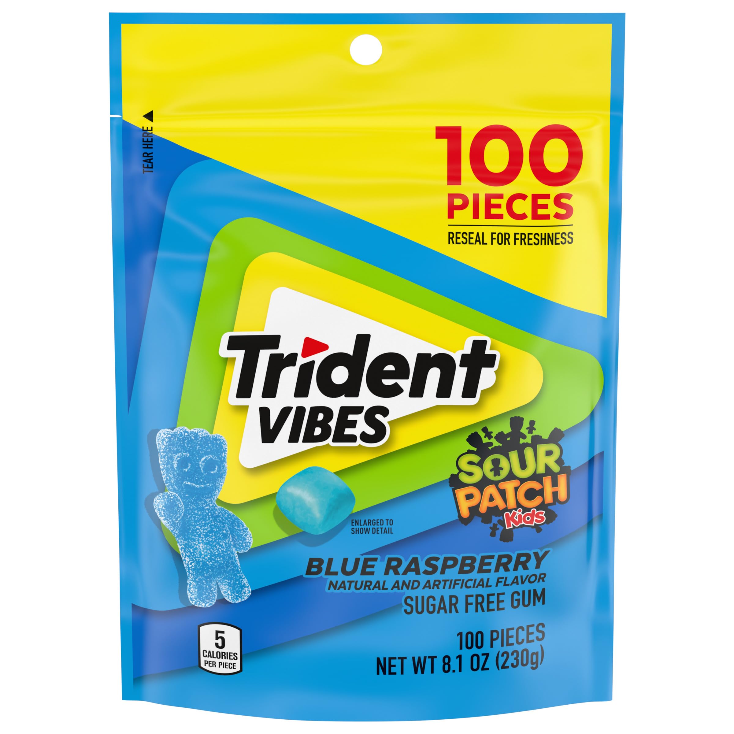 Trident Vibes SOUR PATCH KIDS Blue Raspberry Sugar Free Chewing Gum ...
