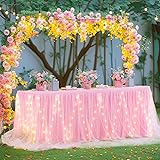 Shillance 14ft Pink Tulle Table Skirt for Rectangle