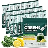 Super Greens Powder Stick Packs with 40+ Superfoods, Red Ginseng & Prebiotics | Gut Health & Energy Booster | 30 Single-Serve Packets