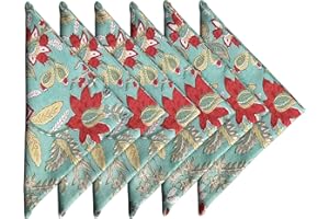 AVKA STUDIO Craftbot Cotton Print Dinner Napkins 18x18 inches - Washable Cloth Napkins Set of 6 - Everyday Use or Dinner Party and Events - Green Indian Block Printed Soft Fabric