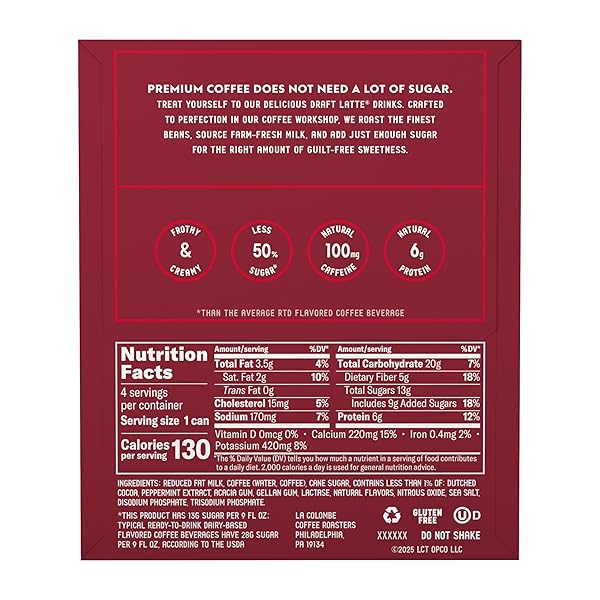 LA COLOMBE PEPPERMINT MOCHA DRAFT LATTE – 9 FLUID OUNCE, 4 COUNT – COLD-PRESSED ESPRESSO AND FROTHED MILK + PEPPERMINT AND DARK CHOCOLATE – MADE WITH REAL INGREDIENTS – GRAB AND GO COFFEE