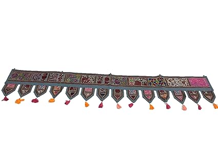 Ganesham- 80 Cotton Ethnic Wall Hanging Wall Art Vintage Patchwork Door Hanging Valances Window Valances Hand Embroidered Patchwork Toran Boho Bohemian Decor Living Room Decor Wall Decor