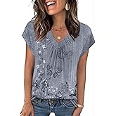 Zeagoo Womens Tops Short Sleeve V Neck Shirts Summer Dressy Casual Business Clothes Work Blouses Fashion Clothing Outfits