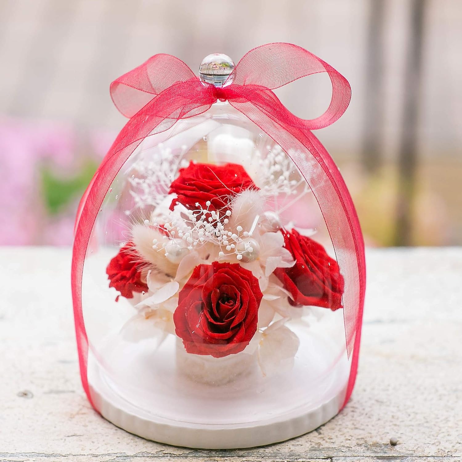 Amazon すぐ届く お祝い プリザーブドフラワー 枯れない花 ガラスドーム ギフト Lサイズ ビビアンレッド ガラスの森 ローズシュシュ ギフト 誕生日 プレゼント 母の日 結婚祝い 結婚記念日 敬老の日 クリスマス バレンタインデー ホワイトデー 卒業祝い 入学祝い