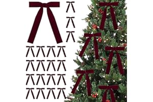 SIMISI RIBBON 24 Pcs Burgundy Velvet Bows Christmas Tree Ornaments Vintage Ribbon Bow for Tree Garland Wreath Rustic Crafts Gift Indoor Outdoor Xmas Decorations