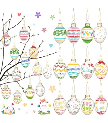Lillian Vernon - Adornos De Huevo De Pascua De Vitral, Decoración Festiva Del Hogar, Decoraciones De árbol Con Temática De Primavera, 1 Pulgada X 2 Pulgadas, 4 Colores, Juego De 12