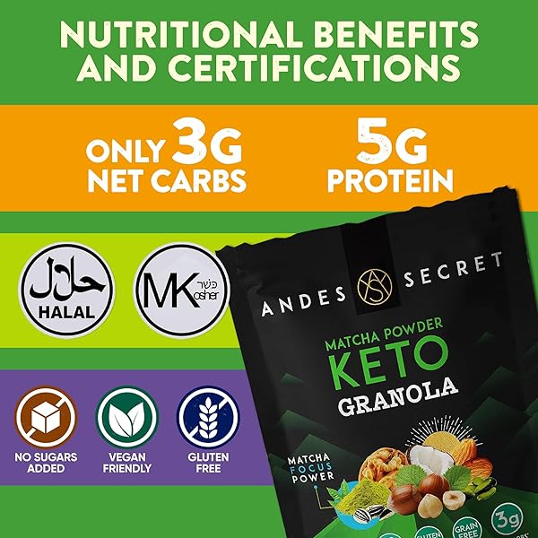 ANDES SECRET MATCHA POWDER GRANOLA – ALMONDS, HAZELNUTS – KETO HIGH PROTEIN GRANOLA WITH NO SUGAR, GRAIN & GLUTEN FREE – 11 OZ (1 PACK)