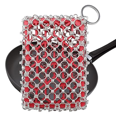 Buy Sgago Cast Iron Skillet Cleaner 316 Stainless Steel Chainmail Scrubber Built In Silicone For Cleaning Castiron Pan Griddle Baking Kitchen Cookware Dishwasher Safe Red Online In Turkey B091266j32