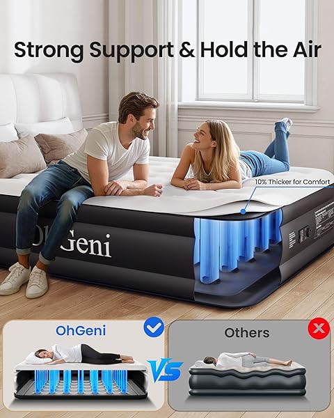 OHGENI KING SIZE AIR MATTRESS, FAMILY CHOICE AWARD WITH BUILT IN PUMP, IDEAL ALTERNATIVE TO A BED, 18” COMFORTABLE BLOW UP COLCHONES INFLABLES MATTRESS FOR HOME, GUESTS, PORTABLE AIR BED, 700 LBS