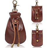 CHULEAG Vintage Medieval Drawstring Belt Pouch, FULL-GRAIN Leather, handmade, portable coin&dice purse with keychain. (small)