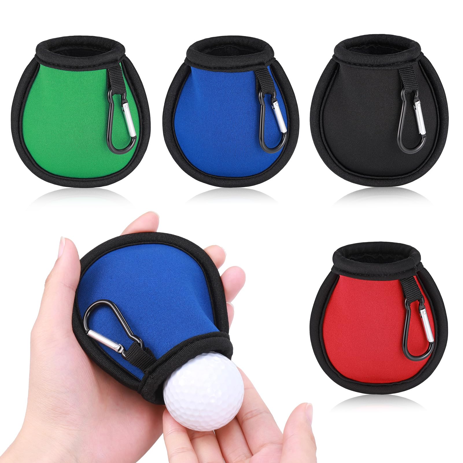 Fentar 4Pcs Golf Ball Cleaner Pouch, Portable Golf Ball Bag with Clips, Waterproof Golf Ball Cleaning Bag with Double Layers, Compact Golf Ball Washer Bag, Golf Accessories for Men Gift (4 Colors)