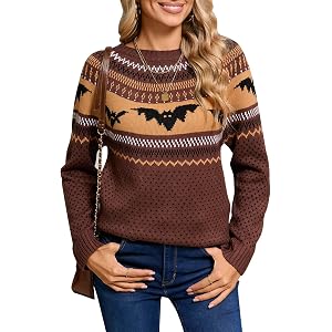 Women's Fair Isle Sweater Crew Neck Long Sleeve Heart Sweater Vintage Tops